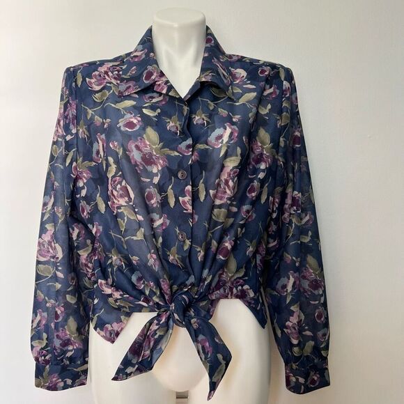 Blair Vintage 90a floral shoulder pad button down - Picture 8 of 11